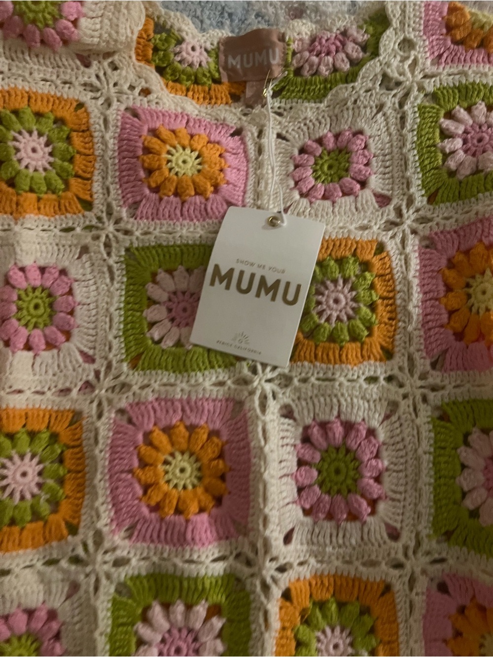 Show Me Your MuMu Crochet Patchwork Cover up in Pink, Green, Yellow - Picture 3 of 3